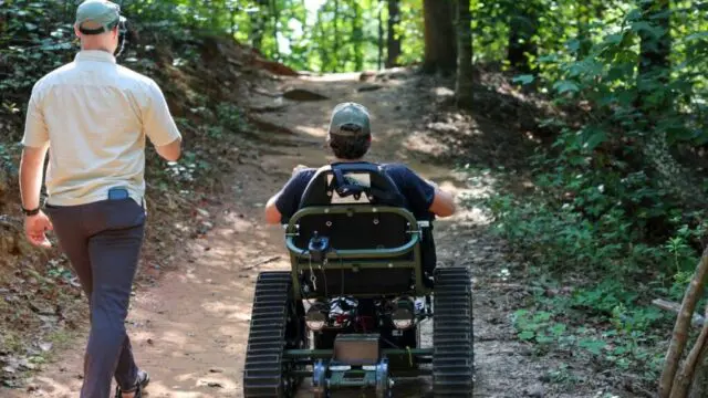 Designed to navigate dirt trails, roots, gravel and uneven terrain, the Action Trackchair creates opportunities for individuals to experience outdoor spaces that traditional mobility devices often cannot access.
(Forsyth Co. Parks & Recreation)