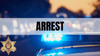 Box with text that says Arrest with police car in background and Hall County Sheriff's Office badge in lower-left-hand corner