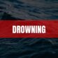 Text that says Drowning on a red rectangle with water in the background