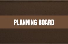 Text that says Planning Board with a bulletin board in the background