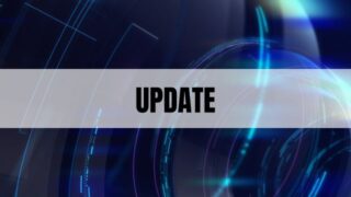 Text that says Update on top of a white rectangle with a news-themed background