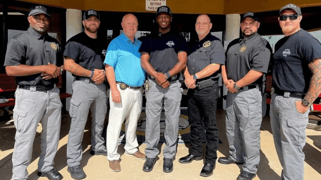 L-R: Sgt. Glasper, Officer Martinez, Deputy Warden Tatum, Officer Franklin, Warden Minix, Sgt. Lowe, and Cpl. Standridge.