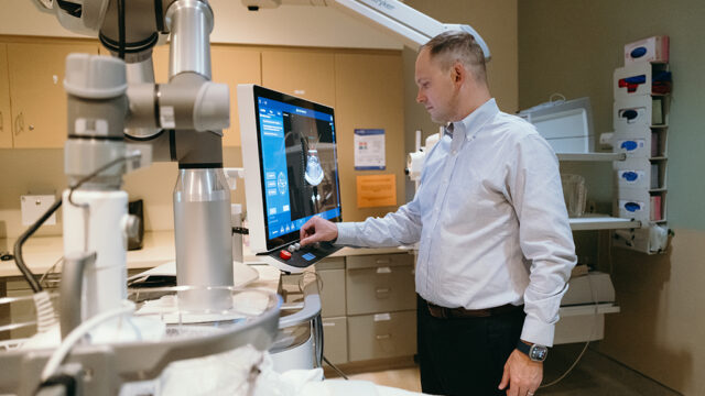 Dr. Nelson Royall operates the Edison device, which uses focused sound waves to destroy tumors without incisions—part of Northeast Georgia Health System’s groundbreaking histotripsy program.