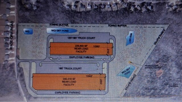 The two warehouses would total more than half-a-million square feet. (Master Site Plan courtesy FBCC)