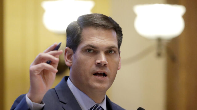 FILE -Georgia Lt. Gov. Geoff Duncan speaks from his desk on the floor of the Georgia State Senate on Tuesday, Feb. 4, 2020, in Atlanta. Duncan told reporters on Thursday, Feb. 10, 2022 that he doesn’t expect a proposal to create a separate Buckhead City from part of Atlanta to pass the General Assembly this year. (AP Photo/John Bazemore, File)