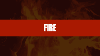 Text that says fire on a red rectangle with fire in the background.