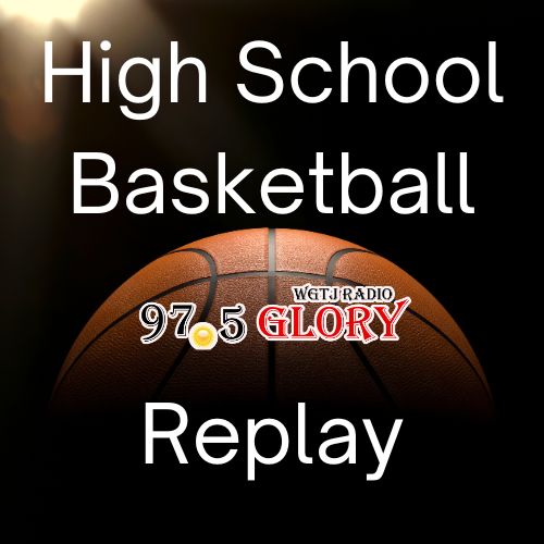 Text that says High School Basketball Replay with station logo and an image of of a basketball in the background.