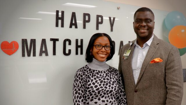 Pictured are Angela Lewis, Ed.D, senior program coordinator for the Cardiovascular Disease Fellowship at NGMC and Ugochukwu Egolum, MD, FACC, FHFSA, program director of the Cardiovascular Disease Fellowship program, medical director of the Left Ventricular Assist Device (LVAD) program and the inaugural recipient of the Chuck and Debbie Jones Endowed Professorship in Cardiology and Medical Education.