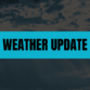 Text that says Weather Update on a light-blue rectangle with clouds in the background.