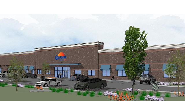 Rendering of new Lawson Air Conditioning & Plumbing headquarters.