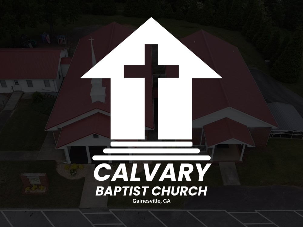 Calvary Baptist Church logo with aerial view of the church in the background
