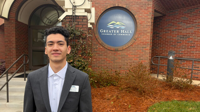 Felipe Darquea worked as an intern for the Greater Hall Chamber of Commerce in the summer and fall of 2025 before beginning a full-time job with the chamber in January during his final semester as a UNG student. (UNG photo)