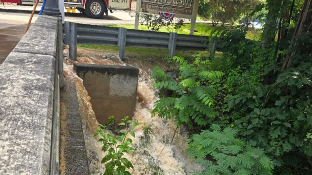 Water from the broken main washed out some of the soil and embankment around the bridge over the Chattahoochee River. 

(Helen Fire & EMS photo)