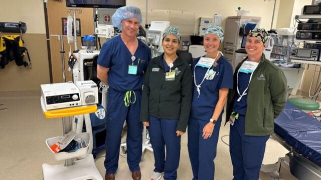 Nikita Machado, MD, pictured with some of NGMC Gainesville’s OR staff following the hospital’s first thyroid radiofrequency ablation. (NGMC Gainesville photo)
