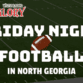 Friday Night Football in North Georgia graphic with football field background and 97.5 Glory WGTJ Radio logo